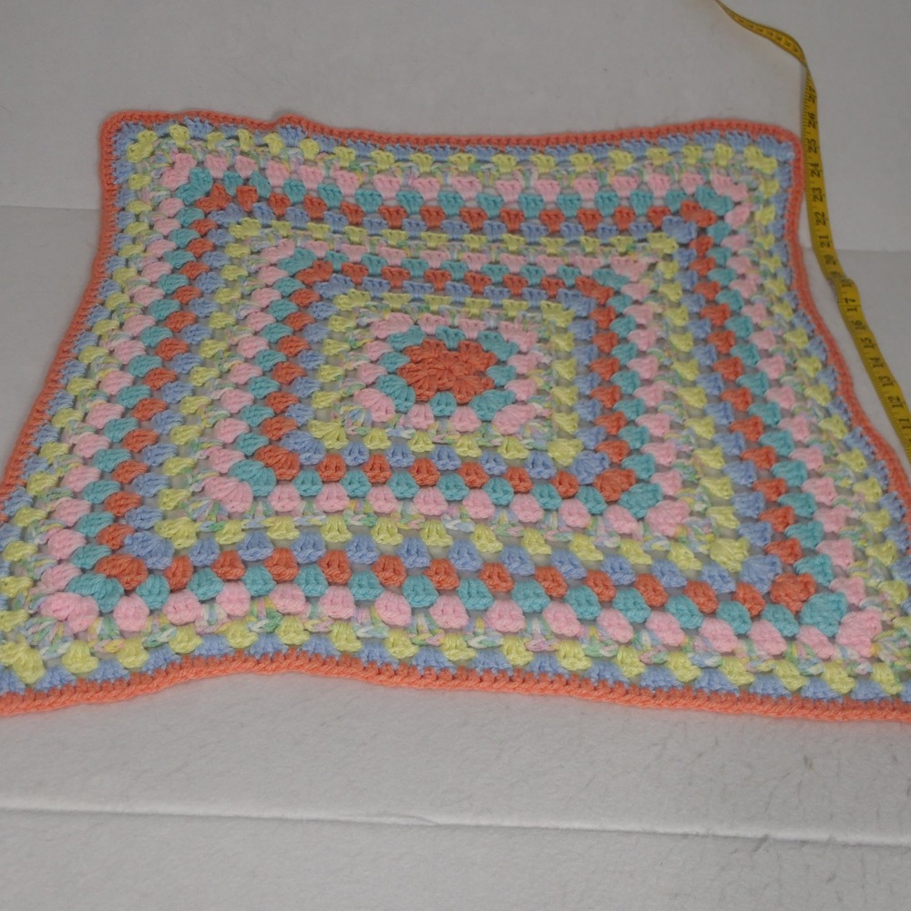 Handmade Unisex Baby Blanket 25x25 Multicolor Pastel Crochet Granny‎ Square Boho